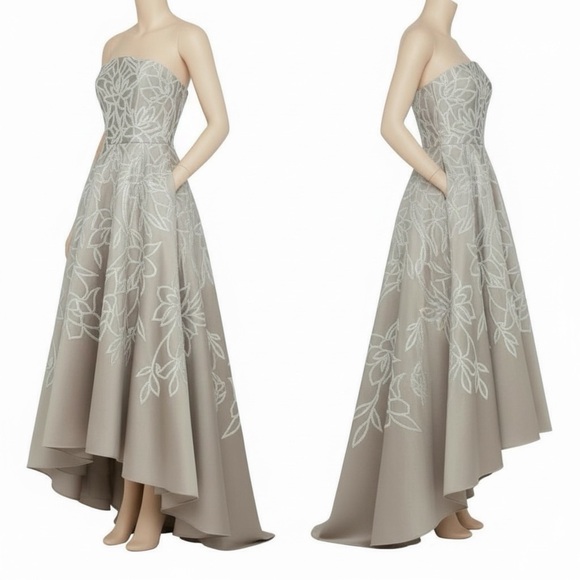 Theia Women's Pamela Embellished Mikado Strapless High Low Evening Gown Size 4 - Picture 8 of 15